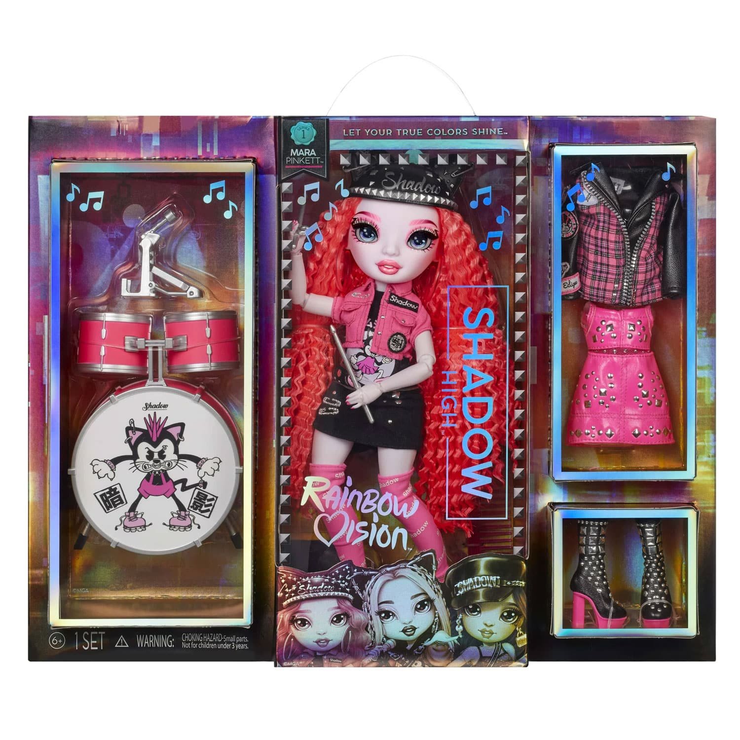 Rainbow Vision Shadow High Neon Shadow-Mara Pinkett (Neon Pink) Fashion Doll. 2 Designer Outfits Mix & Match Rock Band Accessories PLAYSET, Great Gift for Kids 6-12 Years Old & Collectors - Image 2