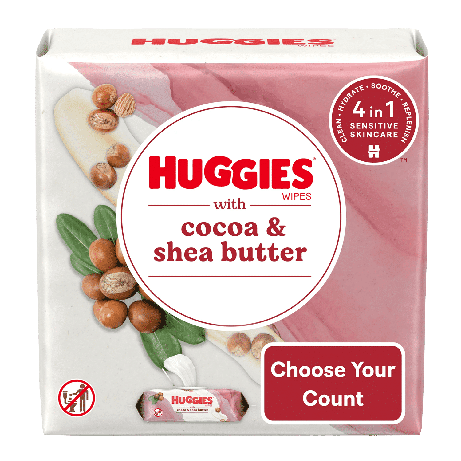 Huggies Wipes with Cocoa & Shea Butter, Scented, 3 Push Button Packs (168 Wipes Total)