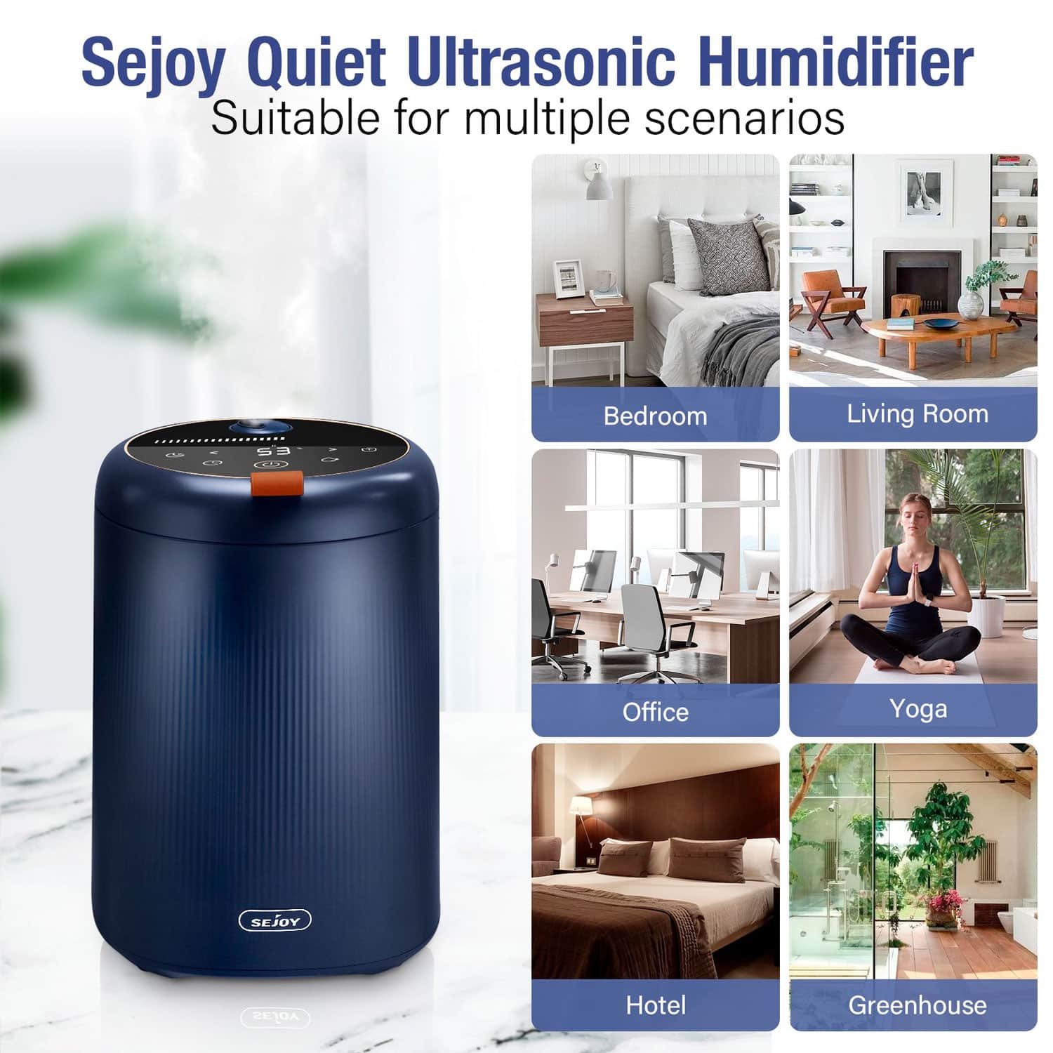 Sejoy Room Humidifier for Bedroom,4L Baby Top Fill Ultrasonic Warm and Cool Mist Humidifier,Ultra Quiet Humidistat, Navy Blue - Image 2