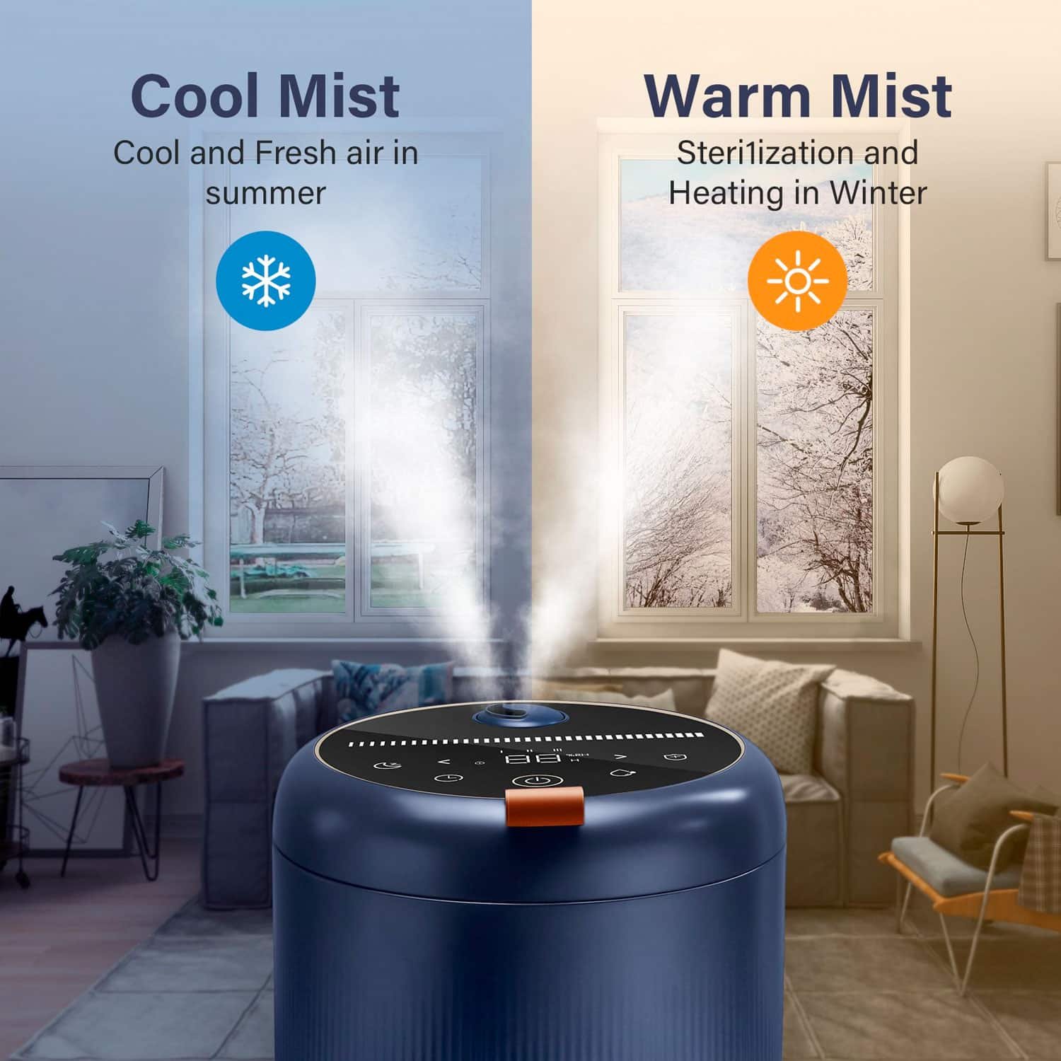 Sejoy Room Humidifier for Bedroom,4L Baby Top Fill Ultrasonic Warm and Cool Mist Humidifier,Ultra Quiet Humidistat, Navy Blue - Image 4